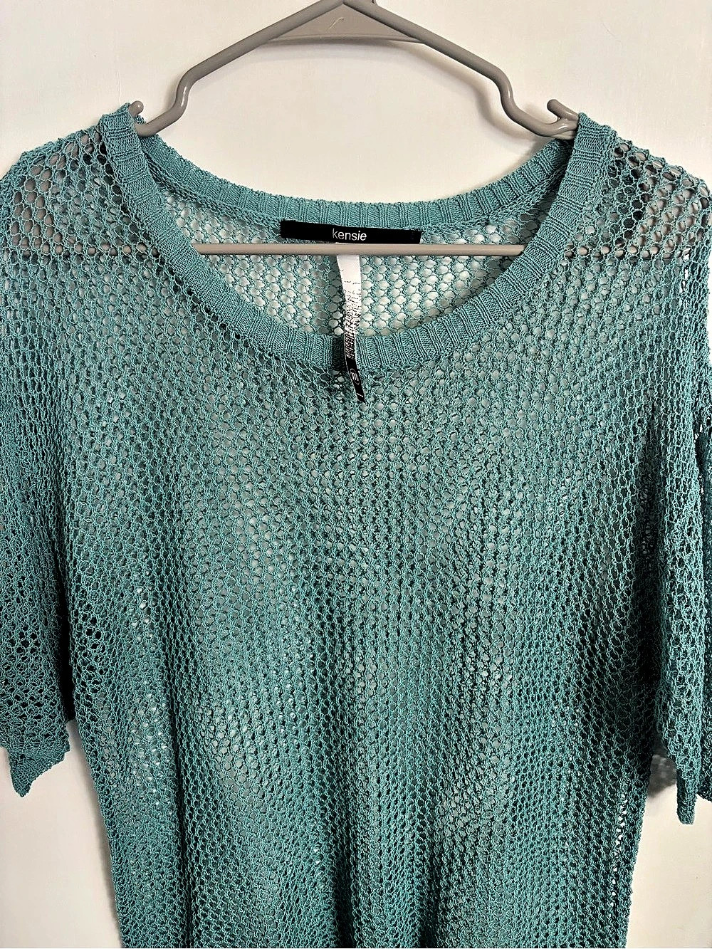 Kensie Open Knit Scoop Neck Sweater in Green